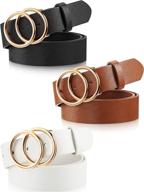 👗 women's leather belt set for jeans and dresses - double ring waist belts trio logo