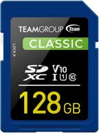 карта памяти teamgroup classic 128gb uhs-i/u1 sdxc: высокая скорость чтения 80 мб/с для записи видео full-hd и съемки фотографий tsdxc128giv1001 логотип