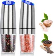 convenient one-hand electric salt and pepper grinder set: refillable, adjustable coarseness, led light, battery-operated (2 pack) logo