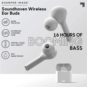 img 3 attached to 🎧 SHARPER IMAGE Soundhaven True Wireless Earbuds, Bluetooth 5.0 with Qi Wireless Charging, Earphones with 4 Built-in Microphones, 16 Hours of Playtime, Ergonomic Design, 5 Ear Tip Sizes