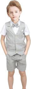 img 4 attached to 🕴️ Infant Gentlemen Suit Set - Vest + Short Pants + Dress Shirt + Bow Tie - Formal Wedding Outfit