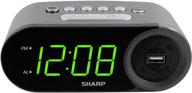 цифровые настольные часы sharp с быстрым usb-портом для зарядки - удобный дисплей, быстрая зарядка телефонов и планшетов, простая эксплуатация, черный - зеленые светодиоды. логотип