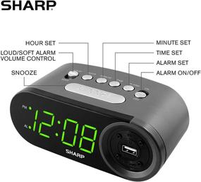 img 1 attached to ⏰ SHARP Digital Alarm Clock with High-Speed USB Charging Port - Easy-to-Read Display, Fast Phone & Tablet Charging, Simple Operation, Black – Green LEDs