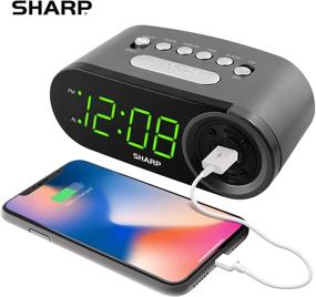 img 3 attached to Цифровые настольные часы SHARP с быстрым USB-портом для зарядки - удобный дисплей, быстрая зарядка телефонов и планшетов, простая эксплуатация, черный - зеленые светодиоды.