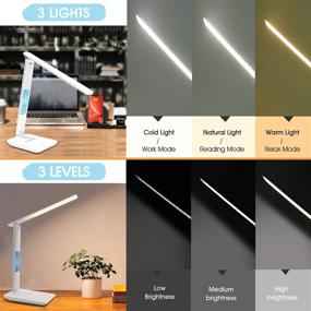 img 1 attached to 🔌 Smart Foldable LED Desk Lamp with Clock, Alarm, Date, and Temperature - Adjustable and Dimmable Touch Table Light for Office, Bedroom, Study - White TC25