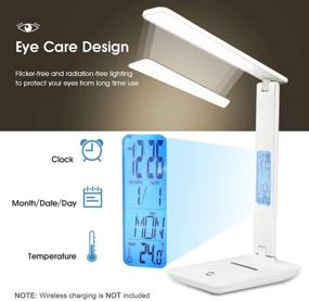 img 2 attached to 🔌 Smart Foldable LED Desk Lamp with Clock, Alarm, Date, and Temperature - Adjustable and Dimmable Touch Table Light for Office, Bedroom, Study - White TC25