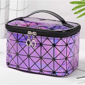 img 1 attached to 💜 Large Holographic Cosmetic Travel Bag in Purple - Fashionable Makeup Bag with Makeup Organizer for Women