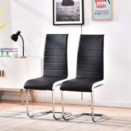 🪑 set of 2 modern indoor dining chairs, sturdy chrome chair legs, faux leather, ergonomic design with high back soft padded seat for home kitchen apartment, black logo