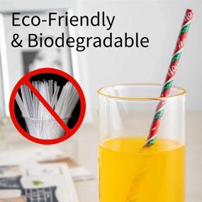 img 2 attached to 🎄 Biodegradable Paper Straws Christmas 100-Pack: 7.75 Inches, Stripe Design, Red, Green, Dot, Snow Pattern - Bulk Holiday Gift | Ououps
