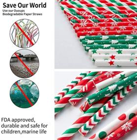 img 3 attached to 🎄 Biodegradable Paper Straws Christmas 100-Pack: 7.75 Inches, Stripe Design, Red, Green, Dot, Snow Pattern - Bulk Holiday Gift | Ououps