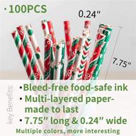 🎄 biodegradable paper straws christmas 100-pack: 7.75 inches, stripe design, red, green, dot, snow pattern - bulk holiday gift | ououps logo