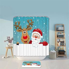 img 3 attached to 🎅 Funny Christmas Kids Shower Curtain: Waterproof, Blue & White Sets with Hooks for Festive Bathroom Decor 72"X72