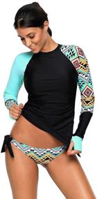 img 4 attached to 👚 Ouregrace Women's Long Sleeve Rash Guard Swim Shirt Tankini Set - Color Block Print, Sizes S-XXXL