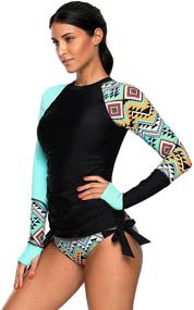 img 2 attached to 👚 Ouregrace Women's Long Sleeve Rash Guard Swim Shirt Tankini Set - Color Block Print, Sizes S-XXXL