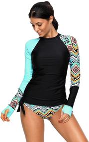 img 3 attached to 👚 Ouregrace Women's Long Sleeve Rash Guard Swim Shirt Tankini Set - Color Block Print, Sizes S-XXXL