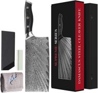 🔪 premium master maison 7.5-inch damascus steel cleaver chef knife set: aus-10 japanese stainless steel butcher knife, protective edge guard cover, sharpening stone, gift box holder, full-tang handle, black логотип