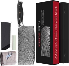 img 4 attached to 🔪 Premium Master Maison 7.5-Inch Damascus Steel Cleaver Chef Knife Set: AUS-10 Japanese Stainless Steel Butcher Knife, Protective Edge Guard Cover, Sharpening Stone, Gift Box Holder, Full-Tang Handle, Black