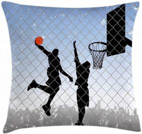 img 2 attached to 🏀 Lunarable Basketball Street 2 Players Throw Pillow Cover – Grungy Backdrop, Decorative Square Case, 18" X 18", Blue Grey