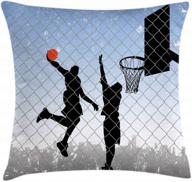 🏀 lunarable basketball street 2 players throw pillow cover – grungy backdrop, decorative square case, 18" x 18", blue grey logo