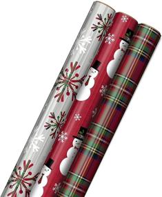 img 4 attached to 🎁 Hallmark Foil Christmas Wrapping Paper: 3 Rolls (60 sq. ft. ttl) with Cut Lines - Plaid Snowflakes, Snowmen & Tartan Plaid