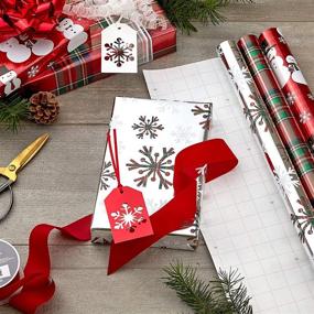 img 3 attached to 🎁 Hallmark Foil Christmas Wrapping Paper: 3 Rolls (60 sq. ft. ttl) with Cut Lines - Plaid Snowflakes, Snowmen & Tartan Plaid