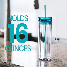 img 2 attached to 🥤 4 Pack 16oz Skinny Tumblers with Lids and Straws - Clear Acrylic, Double Wall, BPA-Free Tumblers - Includes FREE Straw Cleaner & Name Tags!