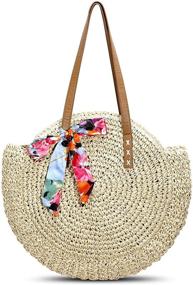 img 4 attached to 👜 Stylish Malocids Straw Bag: Chic Woven Zippered Shoulder Bag, Tote, and Crossbody Handbags for Vacation & Daily Use