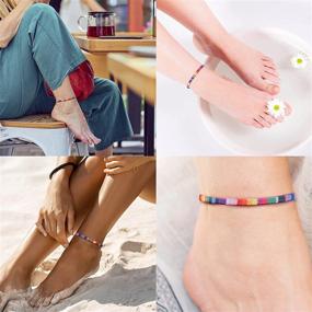 img 3 attached to 🌈 Hodea Thin Rope Unisex Anklet Bracelet - Adjustable Boho Surfer Anklet Handmade Beach Jewelry in Colorful Bohemian Style - 8 Piece Set