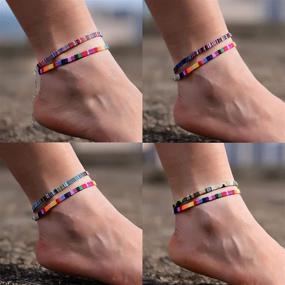 img 2 attached to 🌈 Hodea Thin Rope Unisex Anklet Bracelet - Adjustable Boho Surfer Anklet Handmade Beach Jewelry in Colorful Bohemian Style - 8 Piece Set