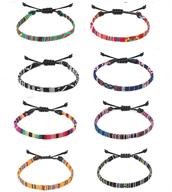 🌈 hodea thin rope unisex anklet bracelet - adjustable boho surfer anklet handmade beach jewelry in colorful bohemian style - 8 piece set logo