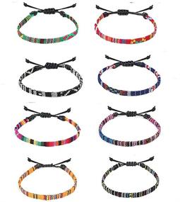 img 4 attached to 🌈 Hodea Thin Rope Unisex Anklet Bracelet - Adjustable Boho Surfer Anklet Handmade Beach Jewelry in Colorful Bohemian Style - 8 Piece Set