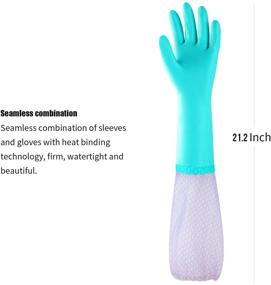 img 1 attached to 🧤 Latex Free Reusable Dishwashing Cleaning Gloves with Long Cuff and Cotton Lining - 2 Pairs (Large, Purple+Blue)