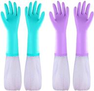 🧤 latex free reusable dishwashing cleaning gloves with long cuff and cotton lining - 2 pairs (large, purple+blue) логотип