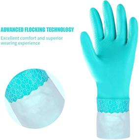 img 2 attached to 🧤 Latex Free Reusable Dishwashing Cleaning Gloves with Long Cuff and Cotton Lining - 2 Pairs (Large, Purple+Blue)