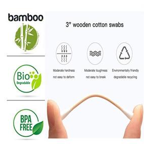 img 1 attached to 200ct Bamboo Cotton Swabs - Biodegradable & Recyclable Double Tipped 🌿 Ear Sticks - Wooden Cotton Buds for Ears - Plastic-Free Makeup Swab