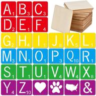 🔡 scrabble style tile stencil letters and unfinished wood set: 30 pieces + 50 pieces - perfect for home decor, diy projects, and personalized art logo