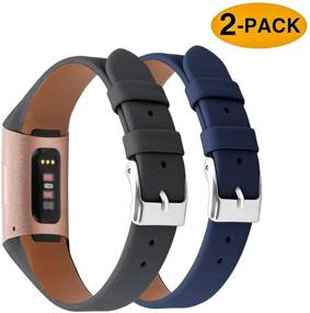 img 3 attached to 👨 Ремешки Mtozon из кожи: Совместимы с Fitbit Charge 3/Charge 4, стильная замена узких ремешков для мужчин и женщин - серый + темно-синий, размер L.