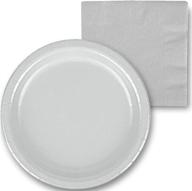 cusinium 24 count 7-inch silver paper dessert plates with 50 count 3-ply silver party napkins logo