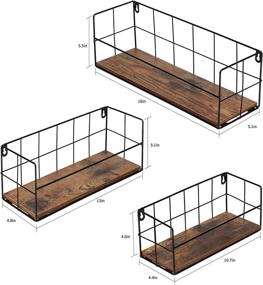 img 2 attached to 🛏️ HORLIMER Rustic Wood Wire Frame Floating Wall Shelves Set of 3 for Bathroom Bedroom Living Room Kitchen