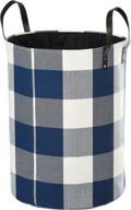 premium foldable x-large laundry hamper with leather handles for clothes storage – 22'’ tall round basket in blue logo