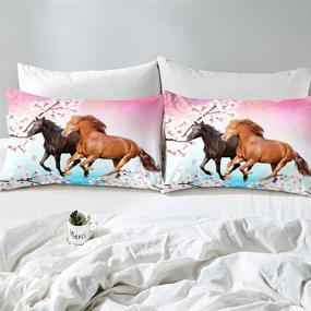 img 1 attached to 🌸 Chic Cherry Blossom Kids Horse Bedding Set - Comforter, Duvet, and Quilt Set - Full Size - Galloping Horse and Wild Animal Print - Perfect for Girls and Teens - 3D Bedroom Decor