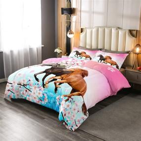 img 3 attached to 🌸 Chic Cherry Blossom Kids Horse Bedding Set - Comforter, Duvet, and Quilt Set - Full Size - Galloping Horse and Wild Animal Print - Perfect for Girls and Teens - 3D Bedroom Decor