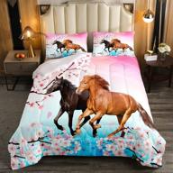 🌸 chic cherry blossom kids horse bedding set - comforter, duvet, and quilt set - full size - galloping horse and wild animal print - perfect for girls and teens - 3d bedroom decor logo