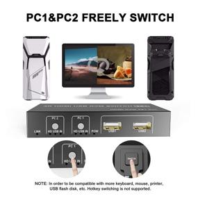 img 2 attached to 🔁 2 Port HDMI KVM Switch with USB, 4K @30Hz USB Switcher Box for 2 Computers and 1 Monitor Keyboard Mouse, with Power Cable, Button Extension Cable, and 2 USB Cables. Supports Printer, U-Disk, Scanner, and more.