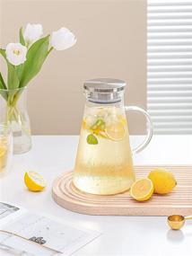 img 1 attached to 🥛 Kanwone 64oz Glass Pitcher with Spout and Stainless Steel Lid, Durable Borosilicate Glass Water Carafe for Sun Tea, Lemonade, Juice, Milk, and Hot Beverages