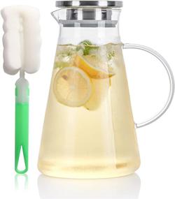 img 4 attached to 🥛 Kanwone 64oz Glass Pitcher with Spout and Stainless Steel Lid, Durable Borosilicate Glass Water Carafe for Sun Tea, Lemonade, Juice, Milk, and Hot Beverages