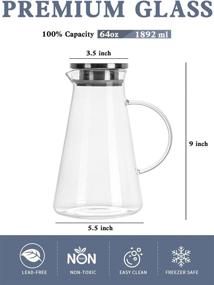 img 3 attached to 🥛 Kanwone 64oz Glass Pitcher with Spout and Stainless Steel Lid, Durable Borosilicate Glass Water Carafe for Sun Tea, Lemonade, Juice, Milk, and Hot Beverages