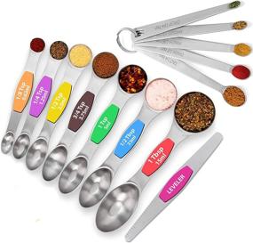 img 4 attached to Premium Stainless Steel Measuring Cups and Spoons Set - 13 Pieces with 5 Nesting Cups and 8 Stackable Spoons (steel)