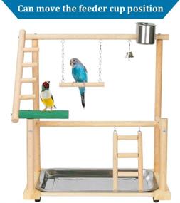 img 3 attached to Ibnotuiy Pet Parrot Playstand: Премиум двухуровневая птичья игровая площадка с петлями, лесницей, кормушками, колокольчиками и лотком - идеально подходит для корелл и канареек