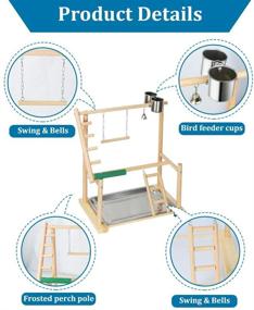 img 2 attached to Ibnotuiy Pet Parrot Playstand: Премиум двухуровневая птичья игровая площадка с петлями, лесницей, кормушками, колокольчиками и лотком - идеально подходит для корелл и канареек